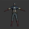 Man Dressed As Captain America In Blue Uniform Red Gloves And Boots