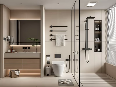 Modern Bathroom Interior Design With Vanity Toilet Glass Shower Niche And Lighting 3d model
