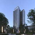 Modern High Rise Residential Building With Glass Curtain Walls And Balconies Surrounded By Trees