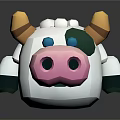 Cartoon Cow Head Model With White Green Pattern Yellow Horns Blue Eyes Pink Nose