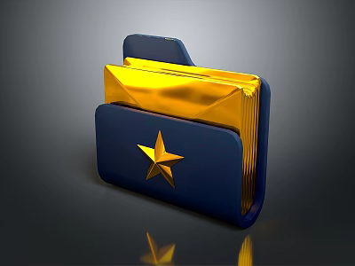 Practical Blue Folder With Gold Envelopes And Star Design For Daily Life Use 3d model