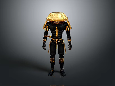Black And Gold Decorative Armor With Pyramid Headpiece And Striped Accents 3d model