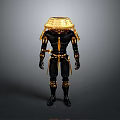 Black And Gold Decorative Armor With Pyramid Headpiece And Striped Accents