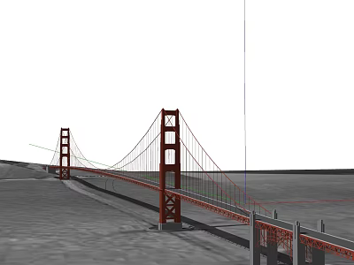 Golden Gate Bridge With Red Towers And Suspension Cables Over Scenic Landscape 3d model
