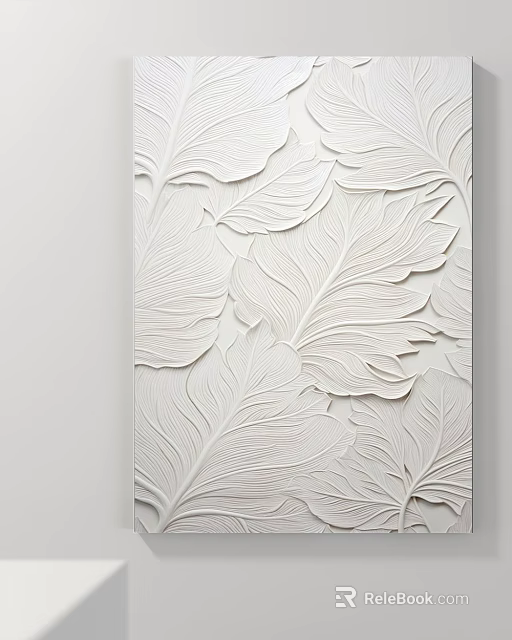 Modern White Botanical Plant Artwork With Intricate Leaf Relief And Wall Decor Design 3d model 