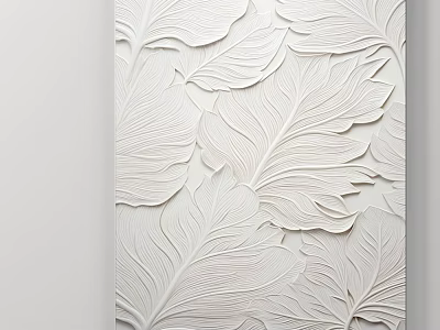 Modern White Botanical Plant Artwork With Intricate Leaf Relief And Wall Decor Design 3d model