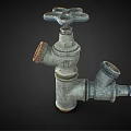 Rusty Old Metal Pipe Valve With Two Outlets And Classic Design Structure 3d model