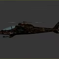 Camouflage Military Helicopter with Rotors Cockpit Windows and Detailed Design on Gray Background