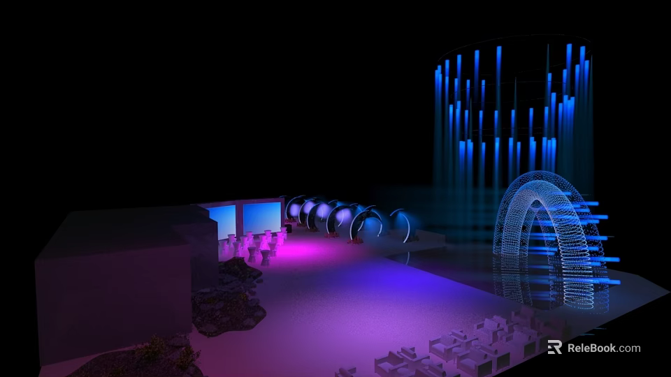 Futuristic Architectural Lighting Scene With Blue Purple Lights Arched Structure And Geometric Elements 3d model