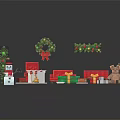 Christmas Themed Furniture Collection With Red Sofa Armchair Tree Wreath And Gifts