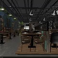 Modern Hot Pot Restaurant Interior With Green Wall Wooden Decor And Bull Sculpture