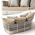 Outdoor Sofa With Beige Cushions Gray Throw Pillows White Wicker Frame 3d model