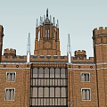 Classical Red Brick Office Building With Towers Spires And Arched Windows 3d model