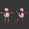 Two Snowmen Ice Skating With Santa Hats Red Scarves Gloves And Shoes