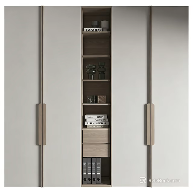 Modern Wardrobe Interior With Open Shelving Books Decorative Items And Drawer 3d model 