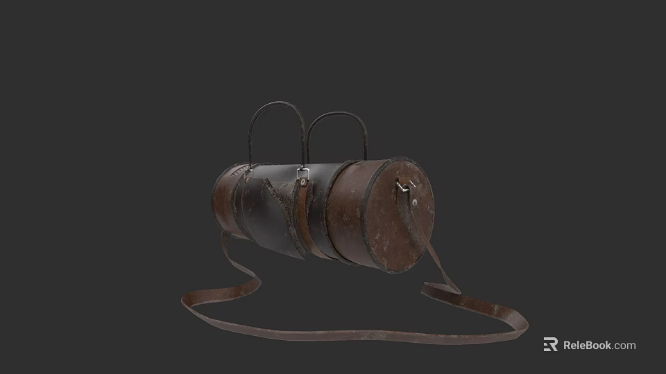 Vintage Brown Leather Bag With Dual Handles Long Shoulder Strap And Metal Buckles 3d model 