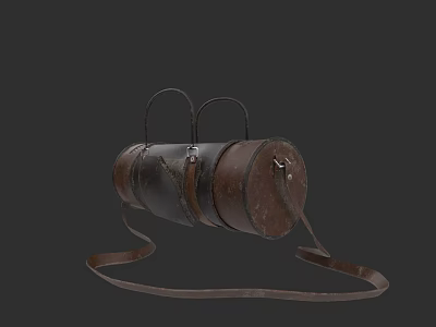 Vintage Brown Leather Bag With Dual Handles Long Shoulder Strap And Metal Buckles 3d model