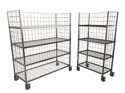 Two Metal Wire Mesh Shelving Units With Multiple Tiers And Rolling Casters 3d model