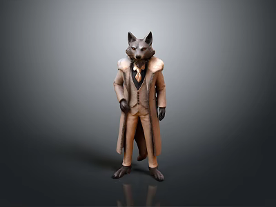 Anthropomorphic Wolf Headed Game Movie Character In Formal Suit With Long Coat 3d model