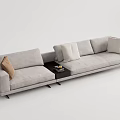 Modern Light Gray Fabric Sectional Sofa With White And Brown Throw Pillows And Tray Table 3d model