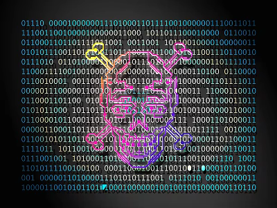 Colorful Lines Forming Heart Shape On Binary Code Digital Background 3d model