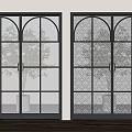 Stylish Double Doors With Arched Design Black Frame And Textured Glass Interior