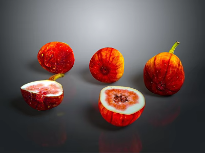Fresh Whole And Sliced Figs With Red Yellow Color On Dark Background 3d model