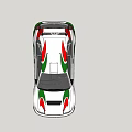 White Rally Car With Green Red Stripes And Roof Antenna Sporty Design