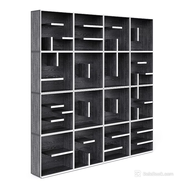 Modern Dark Wood Decorative Cabinet With Geometric Grid Open Compartments And White Borders 3d model 