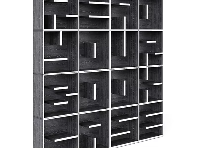 Modern Dark Wood Decorative Cabinet With Geometric Grid Open Compartments And White Borders 3d model