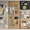 Practical Pegboard Wall Decor with Hanging Bags Photos and Storage Accessories