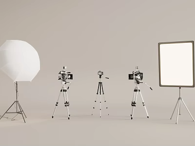 Professional Photography Studio Equipment With White Softbox Cameras Tripods And Reflector 3d model