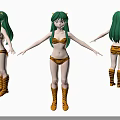 Anime Girl Character With Green Hair Cat Ears Tiger Pattern Bikini Boots Three Angle Views