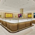 Modern Jewelry Store Interior Design With Glass Display Cases Golden Counters And Bright Lighting