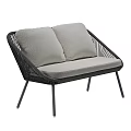Stylish Two Seater Sofa With Black Rattan Frame Gray Cushions And Metal Legs