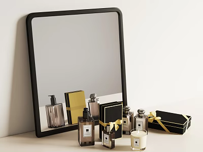 Elegant Perfume Cosmetics Display With Mirror Gift Boxes And Candle 3d model