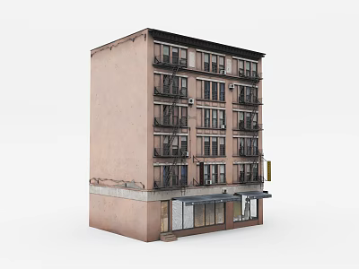 Multi Story Brick Building With Fire Escapes And Ground Floor Storefront 3d model