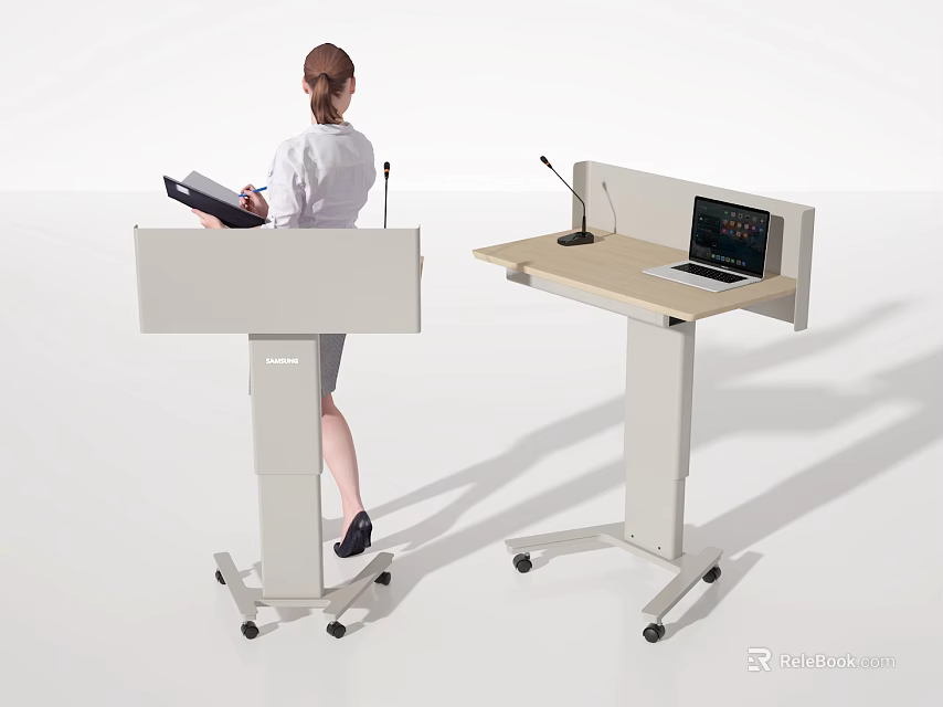 Modern Mobile Podium Design With Laptop Microphone And Folder For Presentations 3d model 