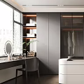 Modern Walk in Closet With Vanity Desk Plant And Storage