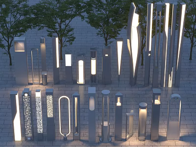 Modern Outdoor Lights With Various Stylish Designs And Decorative Structures 3d model