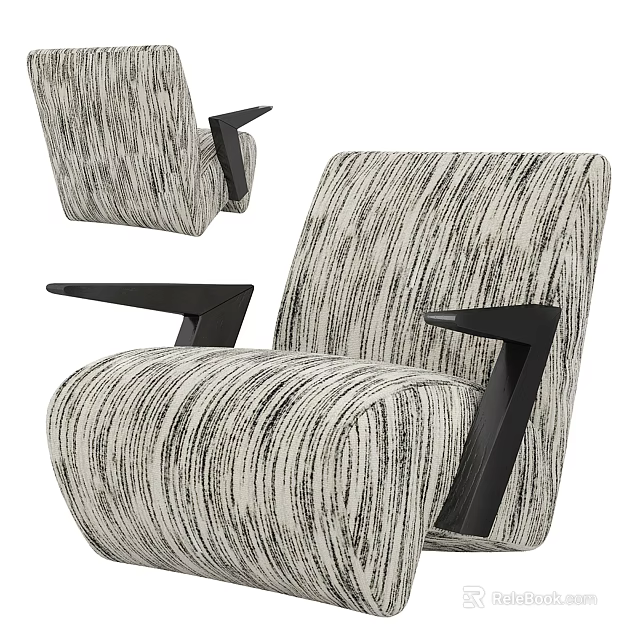 Stylish Modern Accent Chair With Striped Upholstery And Black Armrests Design 3d model 