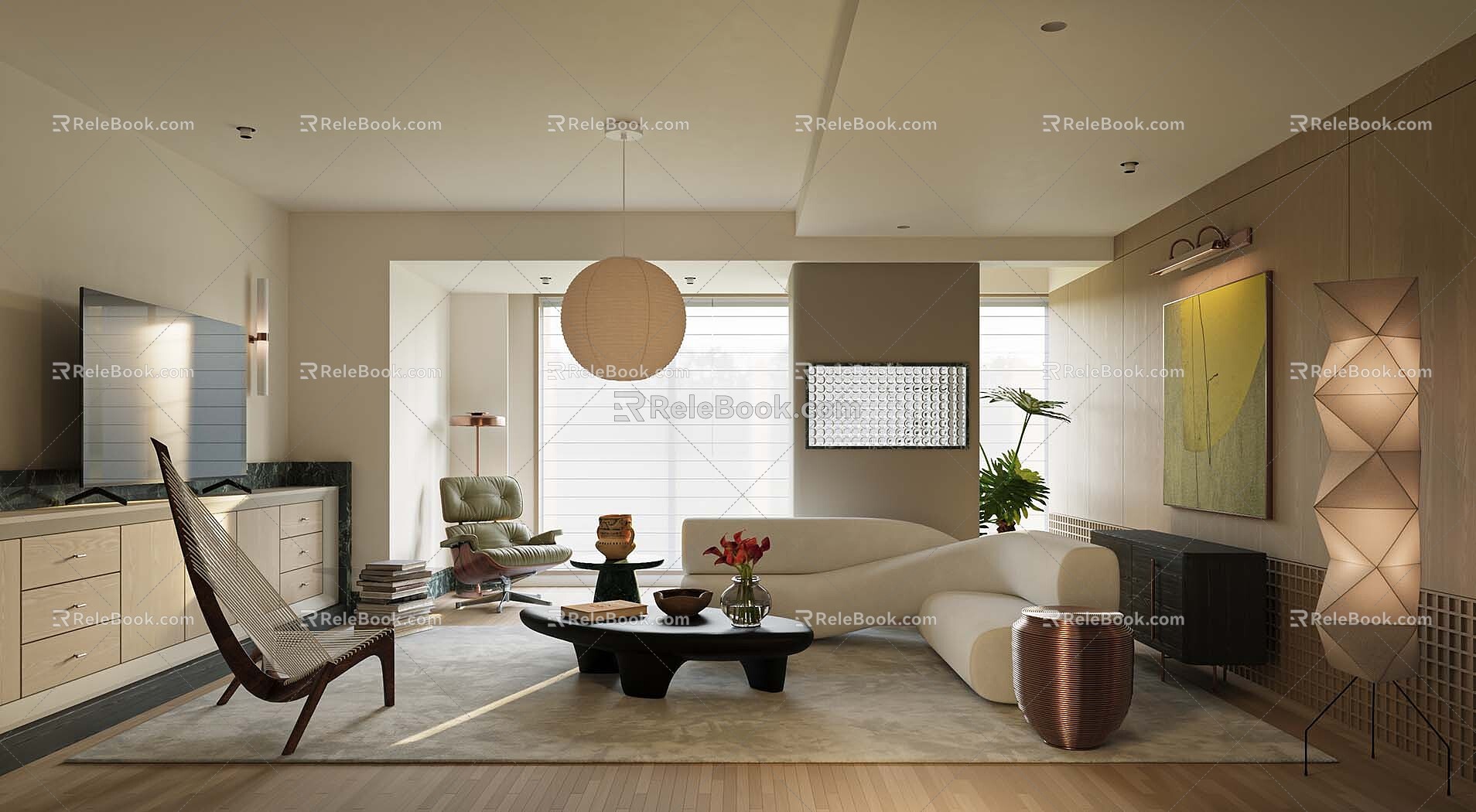 Modern Middle Style Living Room 3d model