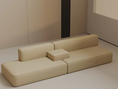 Beige Minimalist Three Seater Sofa With Modular Design In Modern Living Room 3d model