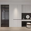 Modern Minimalist White Wardrobe With Glass Doors Dressing Table Mirror Stool 3d model