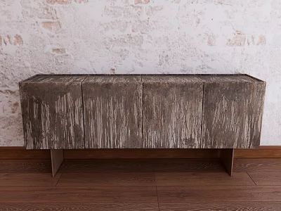 Rustic Wooden TV Stand With Natural Wood Grain Cabinet Doors And Weathered Wall 3d model
