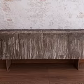 Rustic Wooden TV Stand With Natural Wood Grain Cabinet Doors And Weathered Wall