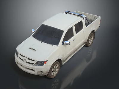 White Double Cab Pickup Truck With Bed Rails And Dirty Off Road Tires 3d model
