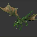 Mythical Flying Dragon With Detailed Spread Wings And Scaly Body On Dark Background