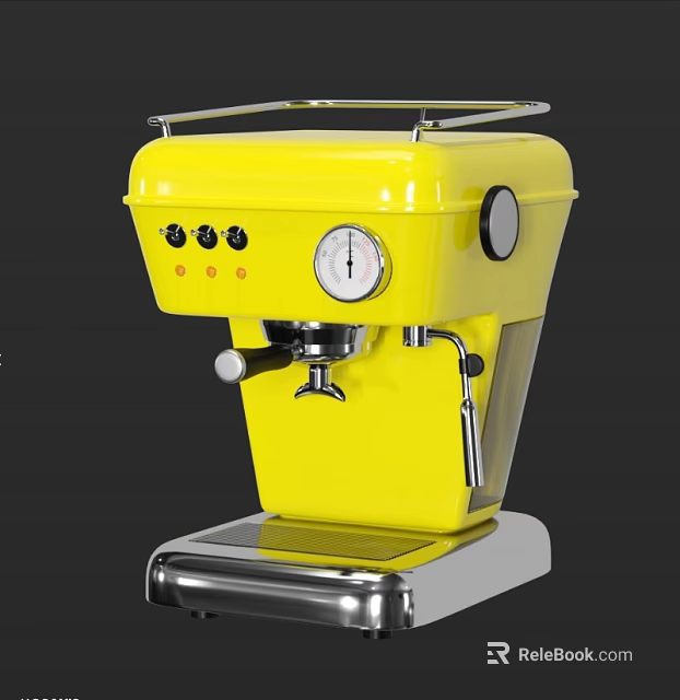 Vibrant Yellow Retro Style Coffee Machine For Kitchen With Stainless Steel Base And Control Knobs 3d model