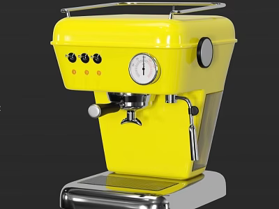 Vibrant Yellow Retro Style Coffee Machine For Kitchen With Stainless Steel Base And Control Knobs 3d model